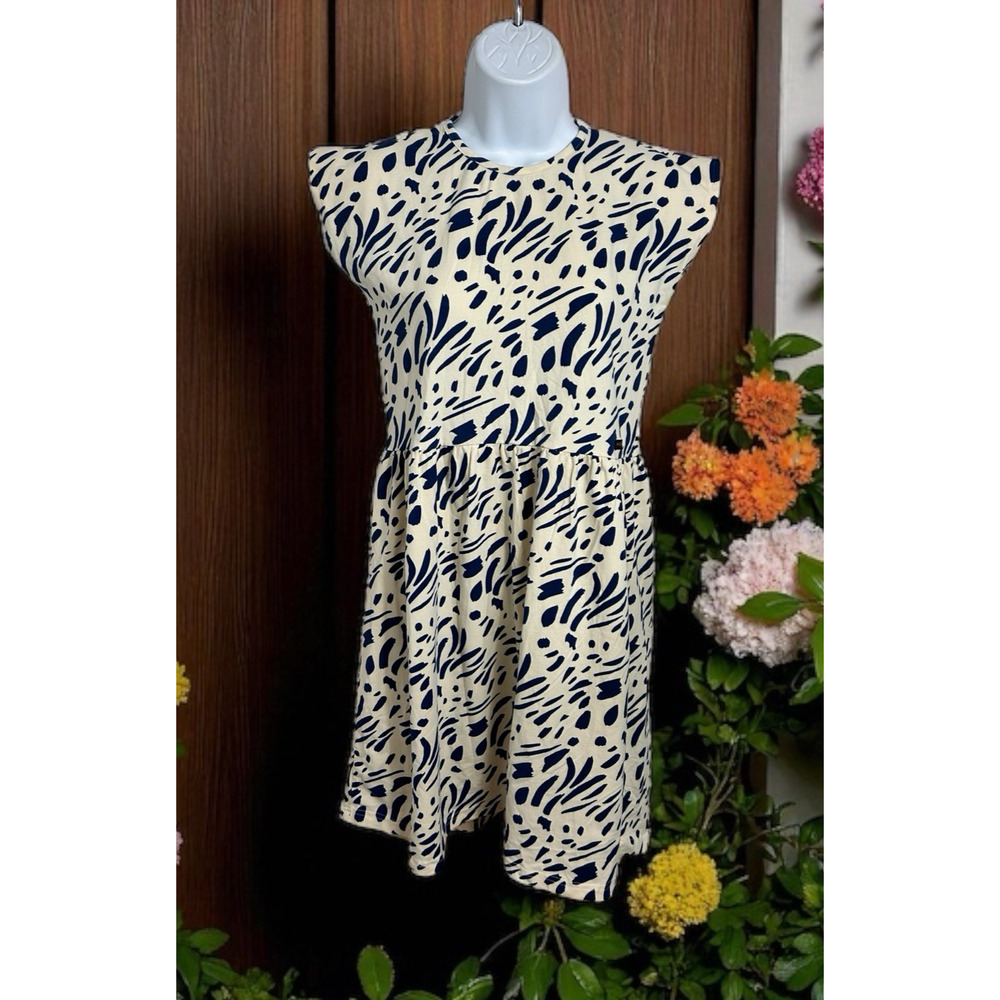 Girl's A Monday in Copenhagen Coco Dress Sz 12 Blue Cream Organic Cotton
